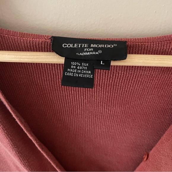 90s/00s 2-piece Colette Mordo Silk Cardigan & Mid-Elbow Length Ribneck Sweater - Picture 4 of 5